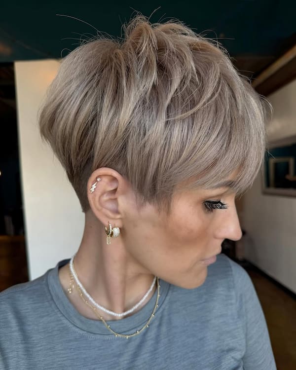 Angled pixie haircut with sharp definition
