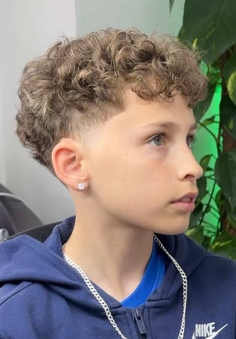 Messy Curls with Drop Fade for school boys